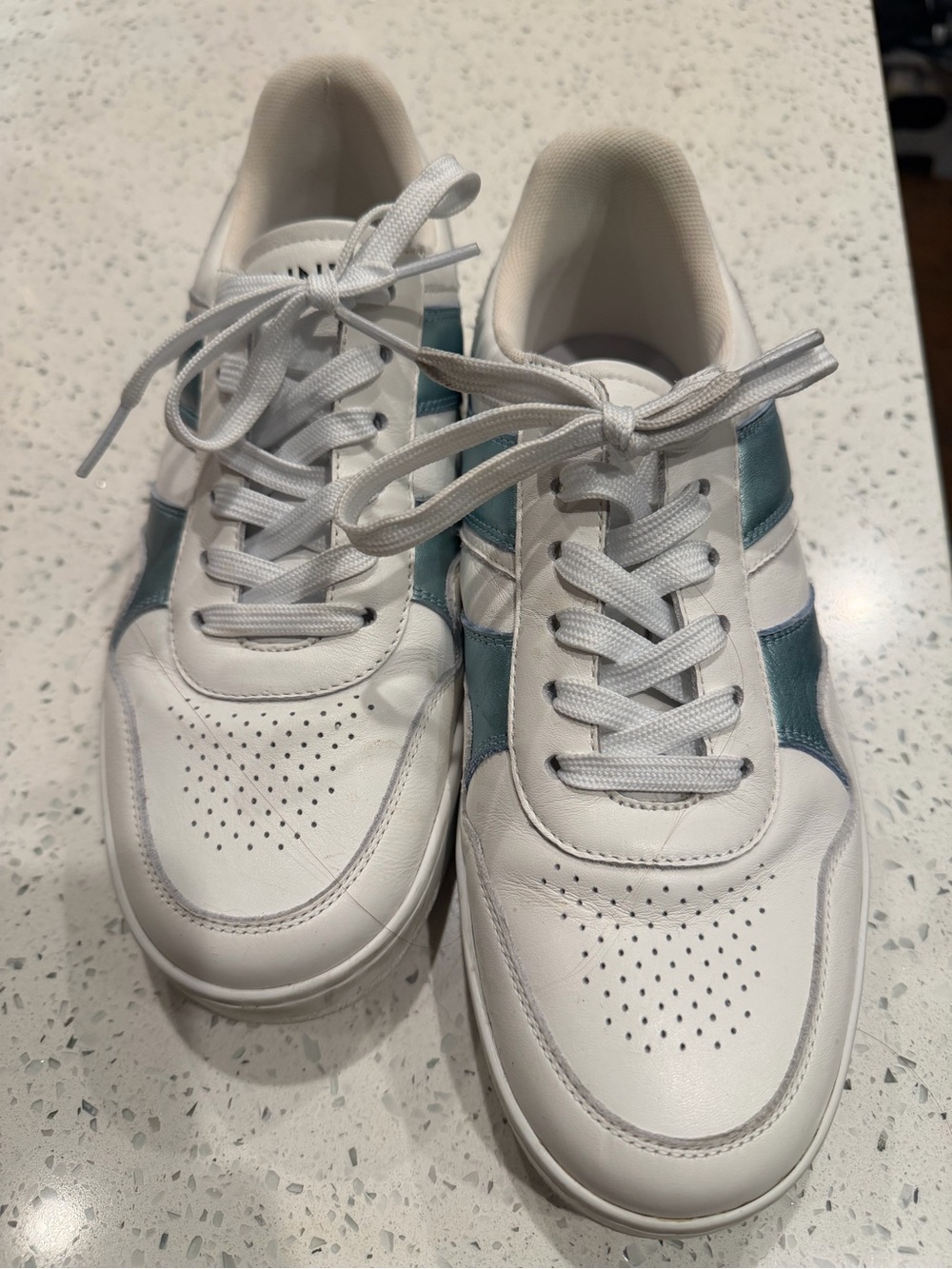 Celine White Leather Sneakers with Metallic Light Blue Detailing - Picture 3 of 8